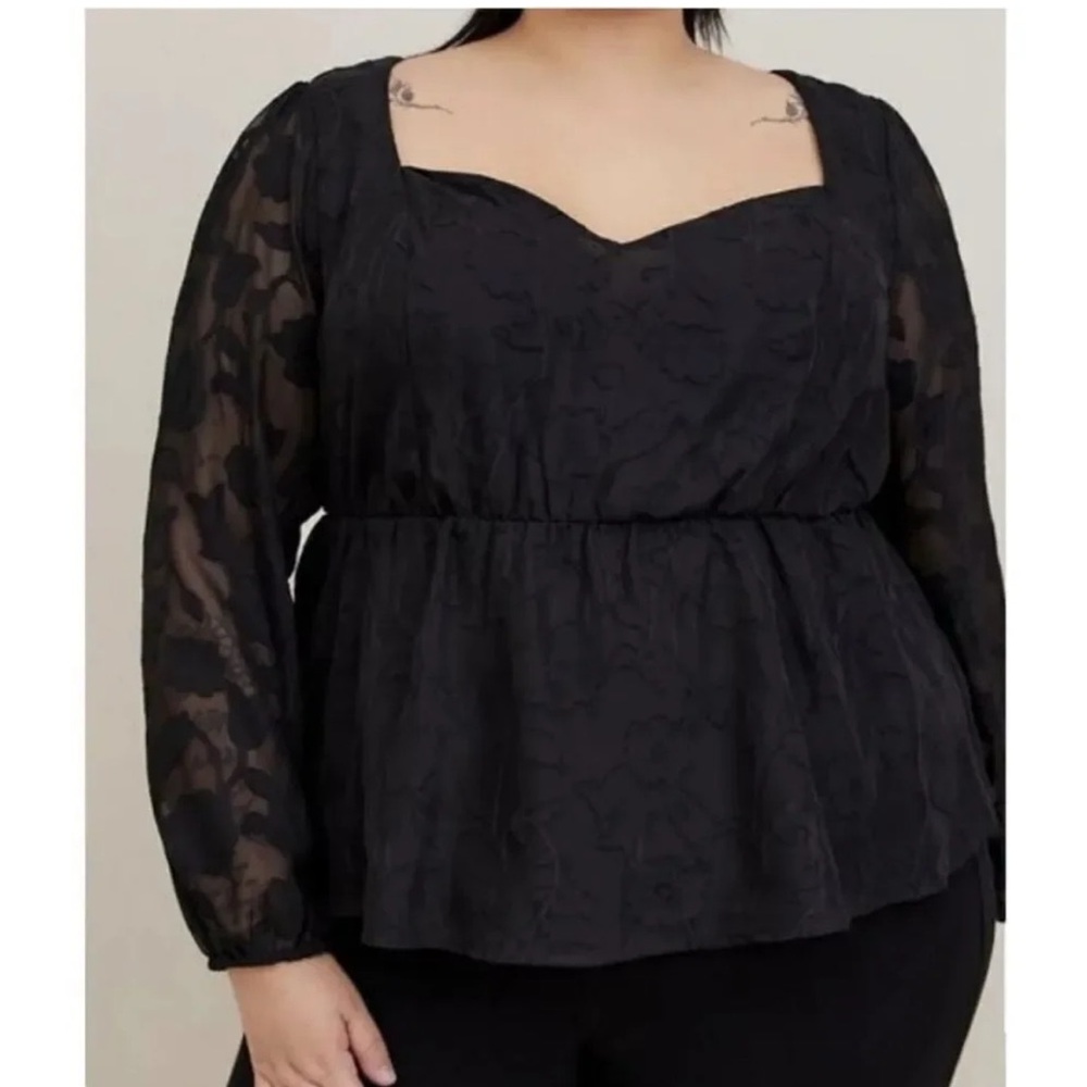 Torrid Tops Torrid Peplum Chiffon Clip Floral Puff Sleeve Top Size 2